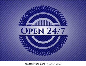 Open 24/7 badge with jean texture