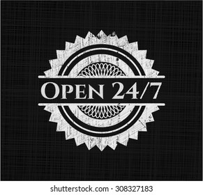 Open 24/7 chalk emblem written on a blackboard