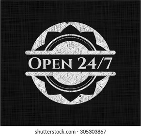 Open 24/7 chalkboard emblem written on a blackboard