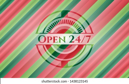Open 24/7 christmas colors emblem. Vector Illustration. Detailed.