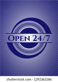 Open 24/7 emblem with jean texture