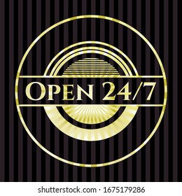 Open 24/7 gold badge or emblem. Vector Illustration. Detailed.