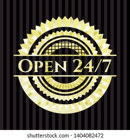 Open 24/7 golden emblem or badge. Vector Illustration. Detailed.