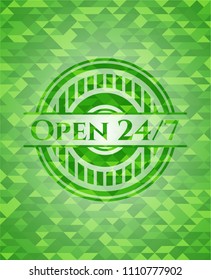  Open 24/7 green emblem with triangle mosaic background