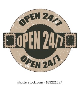 open 24/7 grunge stamp with on vector illustration