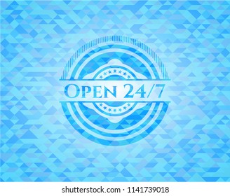 Open 24/7 light blue mosaic emblem