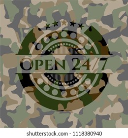 Open 24/7 on camo pattern