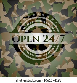 Open 24/7 on camouflaged texture