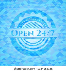 Open 24/7 realistic sky blue mosaic emblem