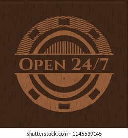 Open 24/7 realistic wood emblem