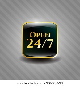 Emblema brillante abierto 24/7