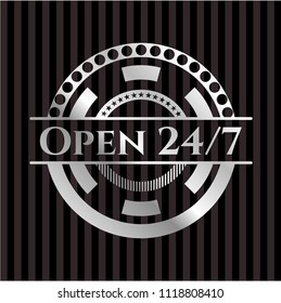 Open 24/7 silver shiny badge
