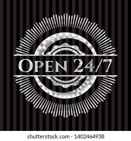 Open 24/7 silvery emblem. Vector Illustration. Mosaic.