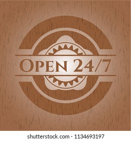 Open 24/7 wooden emblem