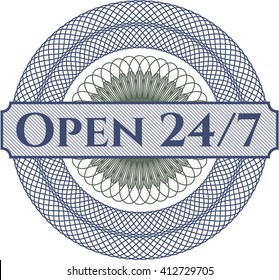Open 24/7 written inside abstract linear rosette