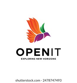 Open it 3D gradient bird Logo Explorers Logo Design