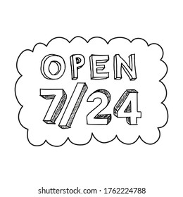 Open 7/24. Cloud frame inscription.