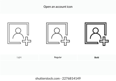  Open an account icon. Light, Regular And Bold style design isolated on white background