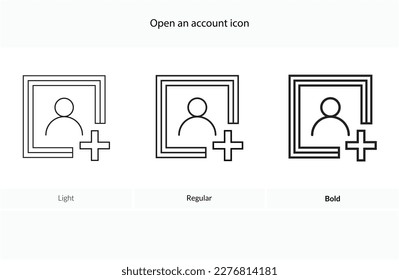   Open an account icon. Light, Regular And Bold style design isolated on white background