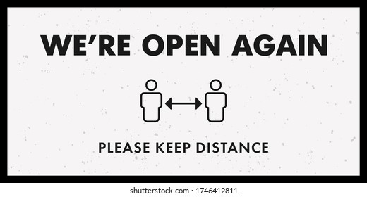 Open again after quarantine, vector illustration of small business owner welcoming customers, information re-opening of shop, service, cafe, restaurant, barbershop are working again, We are Open again