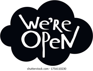 Open again after quarantine, vector illustration of small business owner welcoming customers, information re-opening of shop, service, cafe, restaurant, barbershop are working again, We are Open again