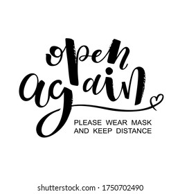 Open again isolated lettering vector words for after quarantine banners and cards, for shops, cafes, restaurants stickers