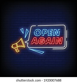 Open Again Neon Signs Style Text Vector