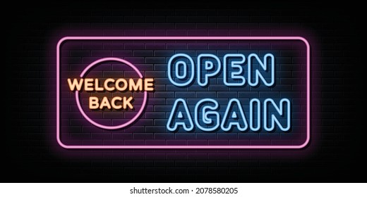 Open again neon signs vector.