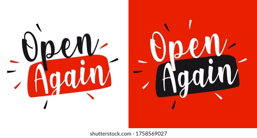 Open again on white and red background