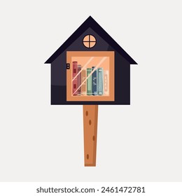 open air bookstore. Bookhouse. Free Library Vector illustration.