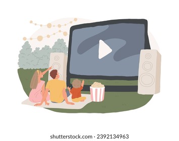 Open air cinema isolated concept vector illustration. Open air movie theater, backyard cinema, watch film outdoors, drive-in service, buy tickets online, rent inflatable screen vector concept.