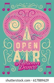 Open Air festival party typographic vintage style grunge poster design. Retro vector illustration.