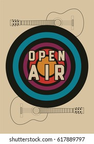 Open Air festival party typographic vintage style poster design. Retro vector illustration.