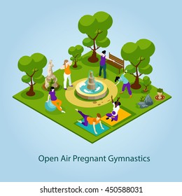 Open Air Gymnastics For Pregnant Concept Vector Illustration