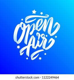 Open air lettering text. Calligraphy text. blue background
