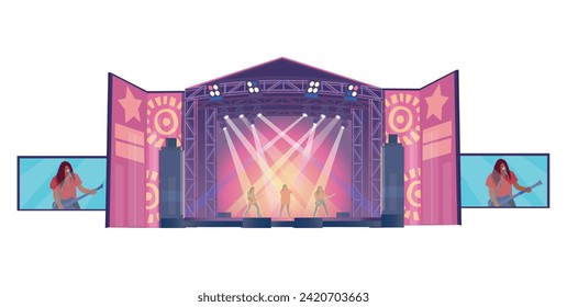 Open air music festival. Music Stages, vector illustration. Bright illustration, hand draw, objects grouped.