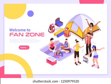 Open Air Music Festival Summer Poster With Invitation To Visit Fan Zone Isometric Vector Illustration