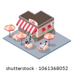 Open air or sidewalk city cafe, flat vector isometric