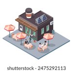 Open air or sidewalk city cafe,  vector isometric illustration