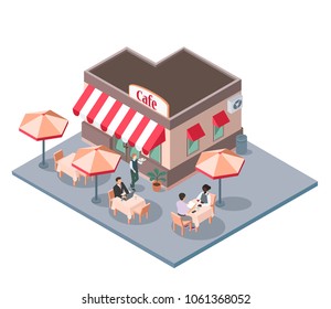 Open air or sidewalk city cafe, flat vector isometric