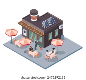 Open air or sidewalk city cafe,  vector isometric illustration