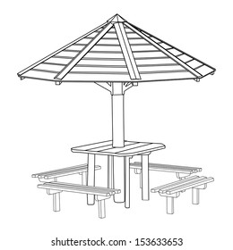 Open air wooden gazebo vector  ideal place for picnic.