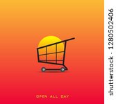 Open All Day Horizontal view. Minimal style vector. 3D Isometric design. Abstract style vector.