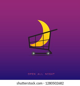 Open All Night Horizontal view. Minimal style vector. 3D Isometric design. Abstract style vector.