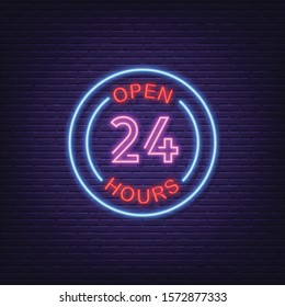 open all time neon signboard vector design