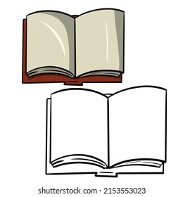 An open antique book, a set of color and a sketch of a picture. vector illustration, design element on a white background