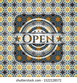 Open arabic emblem background. Arabesque decoration.