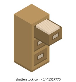 Open archive drawer icon. Isometric of open archive drawer vector icon for web design isolated on white background