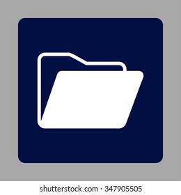 Open Archive vector icon. Style is flat rounded square button, white and dark blue colors, silver background.