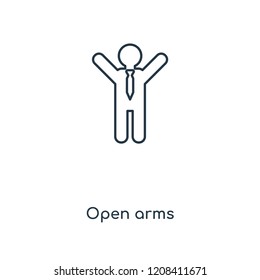 Open arms concept line icon. Linear Open arms concept outline symbol design. This simple element illustration can be used for web and mobile UI/UX.